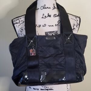 Franco Sarto Black Quilted Patent Leather Tote Bag